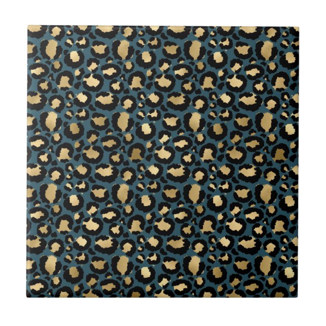 Luxurious Leopard Spots Dark Blue Wild Glam Tile (Front)