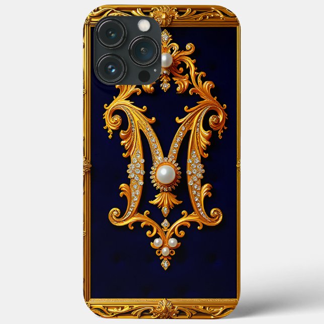 Luxurious Letter M in Ornate Golden Frame Case-Mate iPhone Case (Back)