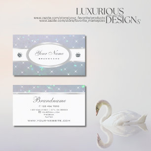 Luxurious Light Blue Pearl Glitter Sparkle Stars Business Card