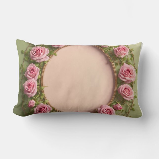 Luxurious Long Pillow with Elegant Rose Vine Desig (Front)