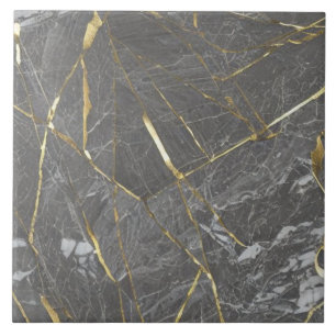 Luxurious Marble Effect Tile with Golden Veins