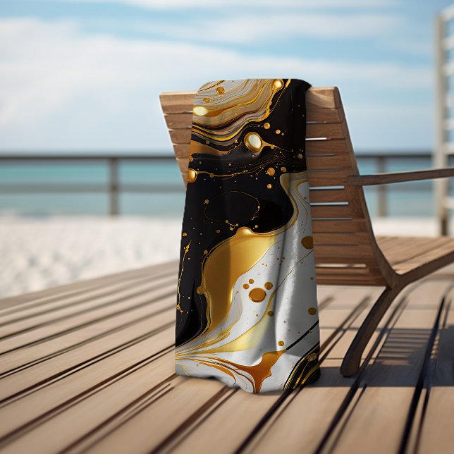 Luxurious marble gold glam feminine black white beach towel (Creator Uploaded)
