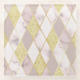 Luxurious Marble Golden Geometric Glass Coaster