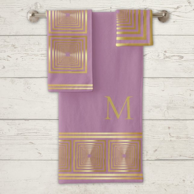 Luxurious mauve gold name initial Towel set (Creator Uploaded)
