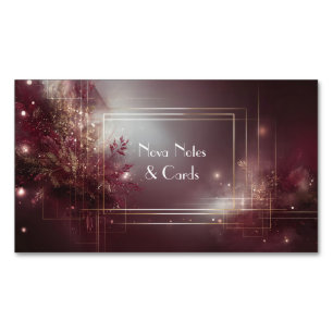 Luxurious Modern Botanical Burgundy & Gold Glitter Magnetic Business Card