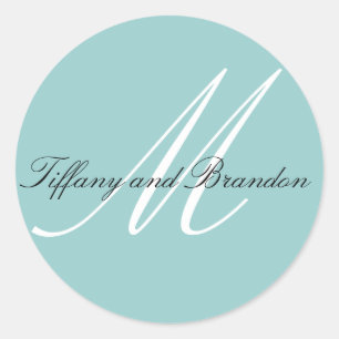 Luxurious Monogram Names Blue Wedding Sticker