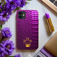 Luxurious Monogrammed Vivid Purple Faux Crocodile