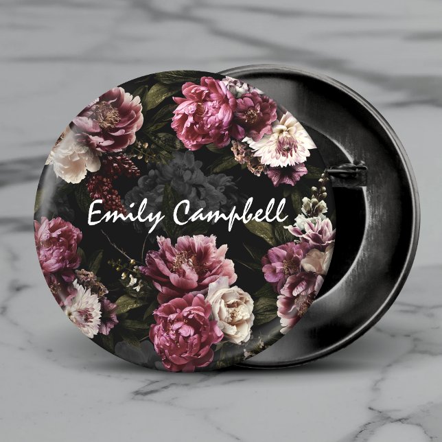 Luxurious Moody Rose White Botanical Monogram 3 Cm Round Badge (Creator Uploaded)