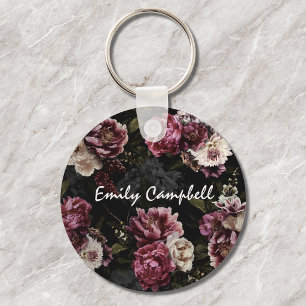 Luxurious Moody White Rose Floral Bloom Key Ring