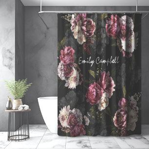 Luxurious Moody White Rose Floral Botanical Shower Curtain