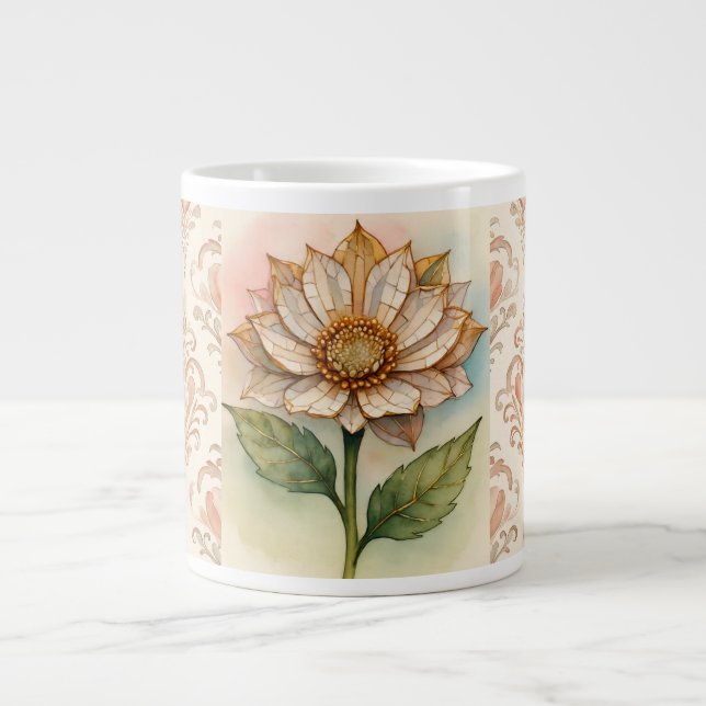 Luxurious Mosaic Flower and Pink Pattern Large Coffee Mug (Front)