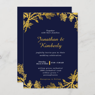 Luxurious Navy and Gold Wedding Invitation