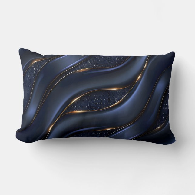 Luxurious Navy Blue and Gold Abstract Lumbar Cushion (Front)