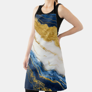 Luxurious Navy Blue & Gold Leaf Marble Apron