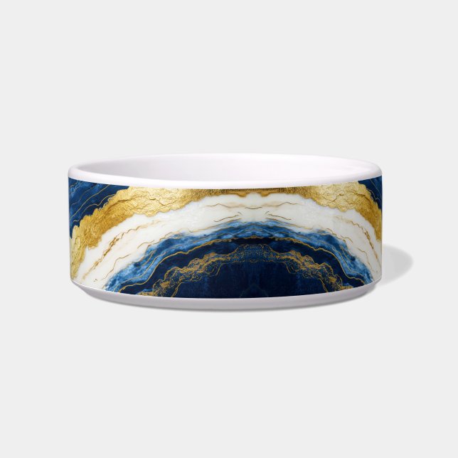 Luxurious Navy Blue & Gold Leaf Marble Bowl (Front)