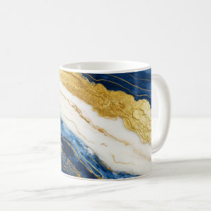 Luxurious Navy Blue & Gold Leaf Marble Coffee Mug