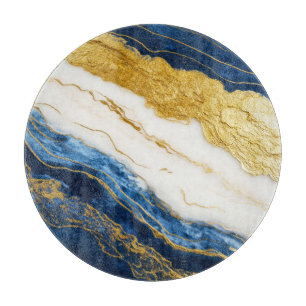Luxurious Navy Blue & Gold Leaf Marble Cutting Board