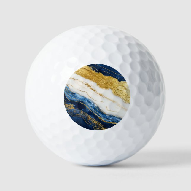 Luxurious Navy Blue & Gold Leaf Marble Golf Balls (Front)