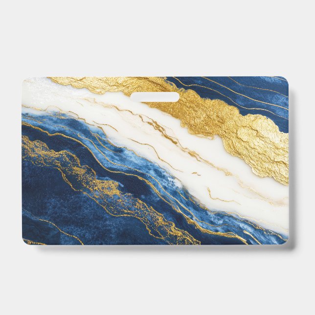 Luxurious Navy Blue & Gold Leaf Marble ID Badge (Front)