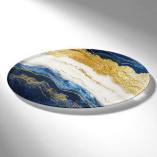 Luxurious Navy Blue & Gold Leaf Marble Name Tag