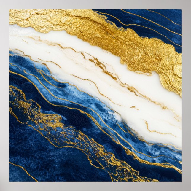 Luxurious Navy Blue & Gold Leaf Marble Poster (Front)