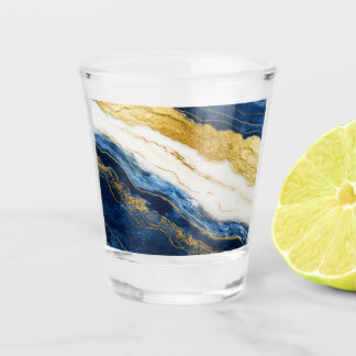 Luxurious Navy Blue & Gold Leaf Marble Shot Glass