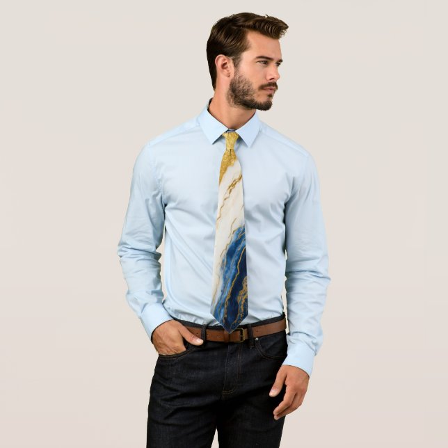 Luxurious Navy Blue & Gold Leaf Marble Tie (In Situ)
