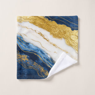 Luxurious Navy Blue & Gold Leaf Marble Wash Cloth