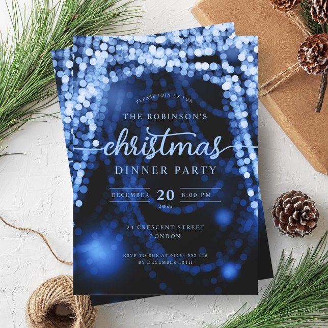 Luxurious Navy Blue Winter Lights Christmas  Invitation (Luxurious Navy Blue Winter Lights Christmas Invitation)
