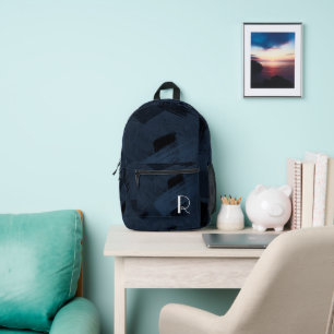 Luxurious Navy Strokes Masculine Monogram Printed Backpack