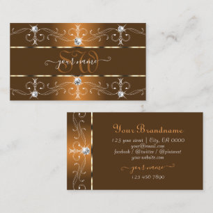 Luxurious Orange and Brown Ornate Borders Monogram Business Card