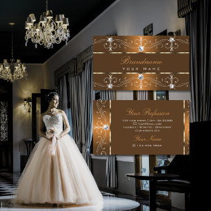 Luxurious Orange Brown Ornate Borders Ornaments Business Card