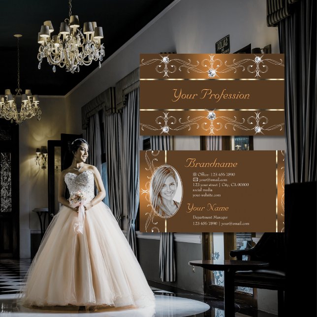 Luxurious Orange Brown Ornate Borders with Photo Business Card (Creator Uploaded)