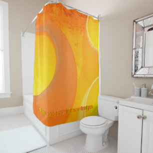 Luxurious oranges and yellows of a cooling kiln shower curtain