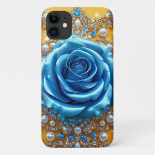 Luxurious Ornamental Blue Rose with Diamond Case-Mate iPhone Case