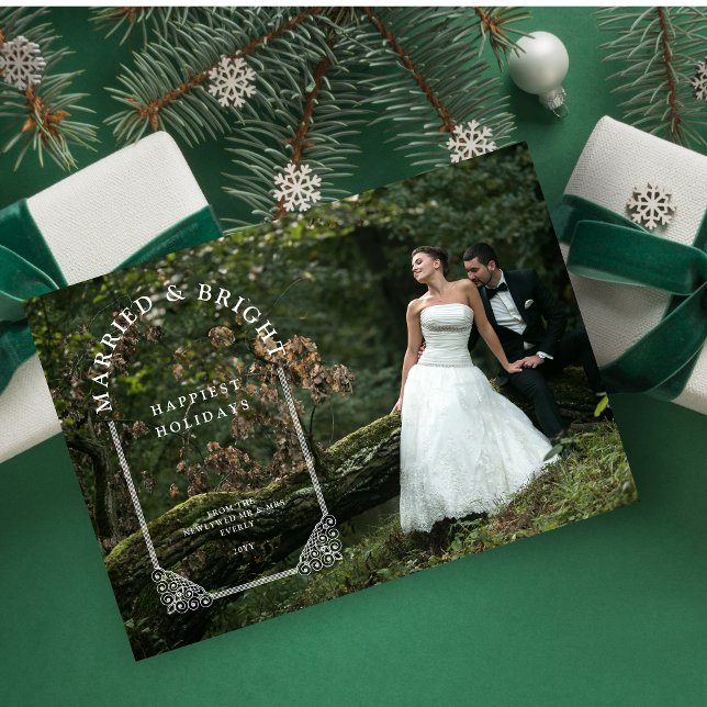 Luxurious Ornamental Dome Arch Newlyweds Photo Holiday Card (Luxurious Ornamental Dome Arch Effect Newlyweds Photo Holiday Card with Envelope.)