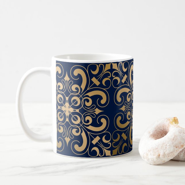 Luxurious Ornate Gold Navy Coffee Mug (With Donut)