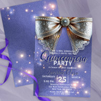 Luxurious Ornate Silver Bow on Purple Quinceañera
