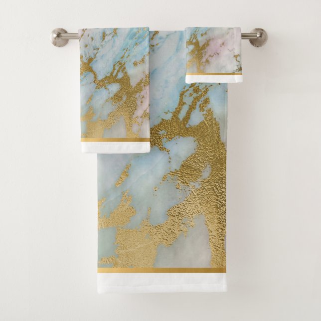 LUXURIOUS PASTEL MARBLE BATHROOM TOWEL SET (Insitu)