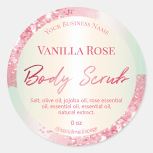 Luxurious Pastel Pink Glitter Body Scrub Labels