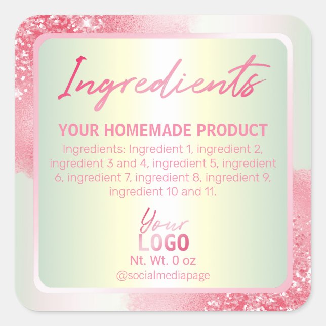 Luxurious Pastel Pink Glitter Ingredient Labels (Front)