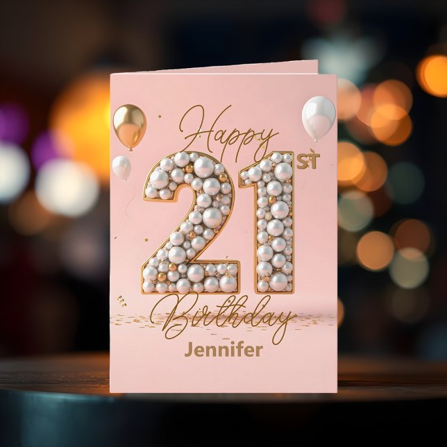 Luxurious Pearls and Gold Accents 21st Birthday Card (Creator Uploaded)