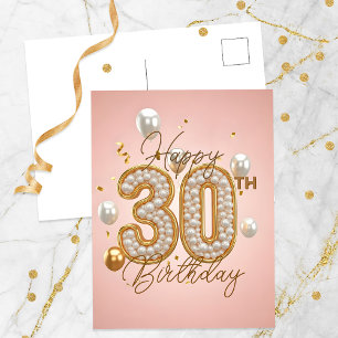 Luxurious Pearls and Gold Accents 30th Birthday Postcard