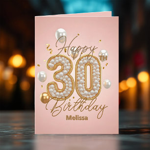 Luxurious Pearly Soft Pink and Gold 30th Birthday Card