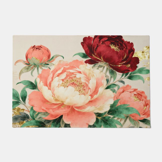 Luxurious Peony Floral Bouquet Doormat (Front)