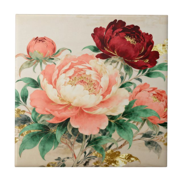Luxurious Peony Floral Bouquet Tile (Front)