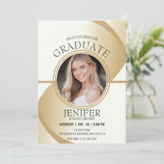 Luxurious Photo Birthday Graduation Sparkling Gold Invitation