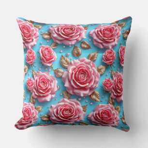 🌸 Luxurious Pink 3D Roses Bloom ✨ Romantic Floral Cushion
