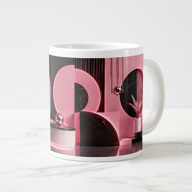 Luxurious Pink and Black Geometric Design Gift Large Coffee Mug (Front Right)