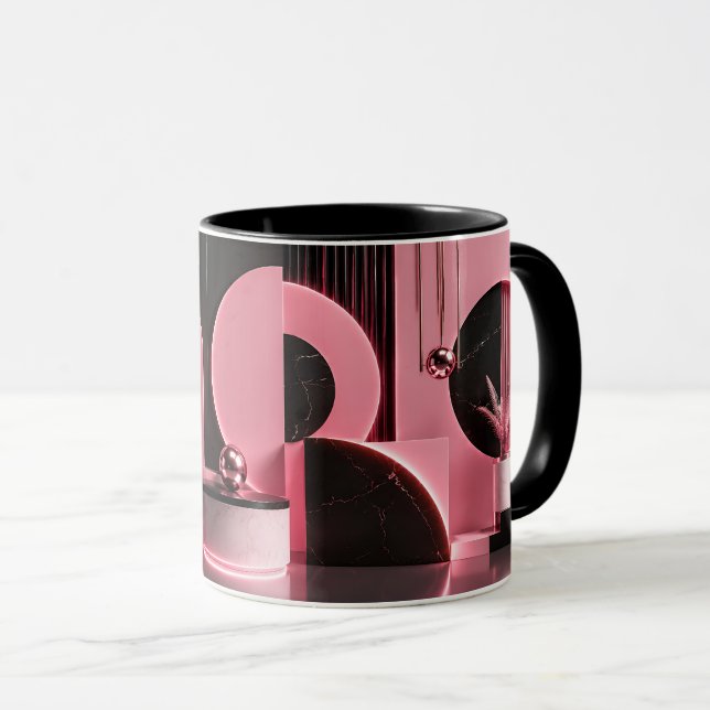 Luxurious Pink and Black Geometric Design Gift Mug (Front Right)